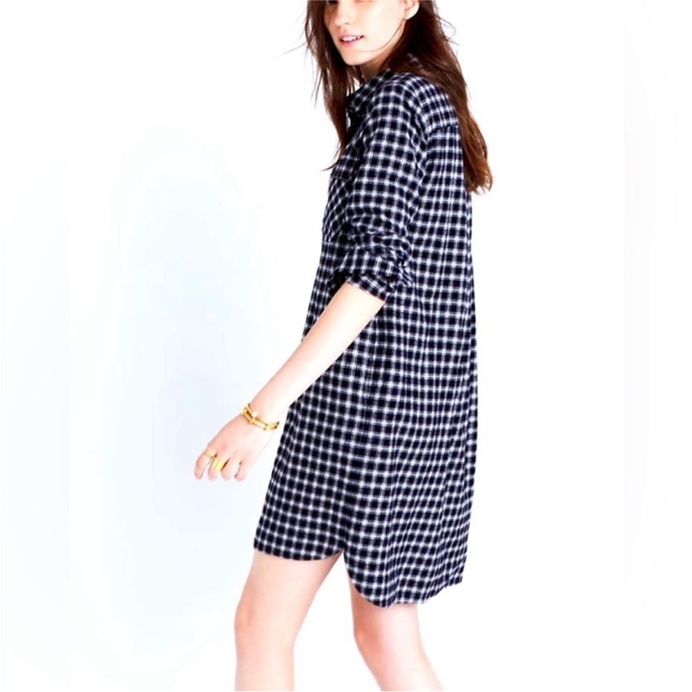 Madewell Black and White Checkered Long Sleeve Dress